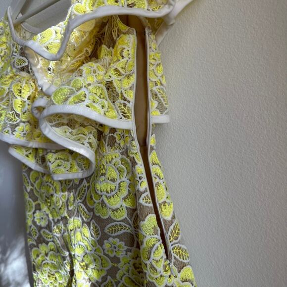 Alexis lemonade yellow crochet lace ruffle off shoulder romper XS - Picture 3 of 5